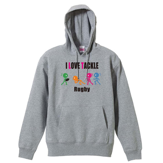 ラグビー I LOVE TACKLE 裏パイルプルオーバーパーカー