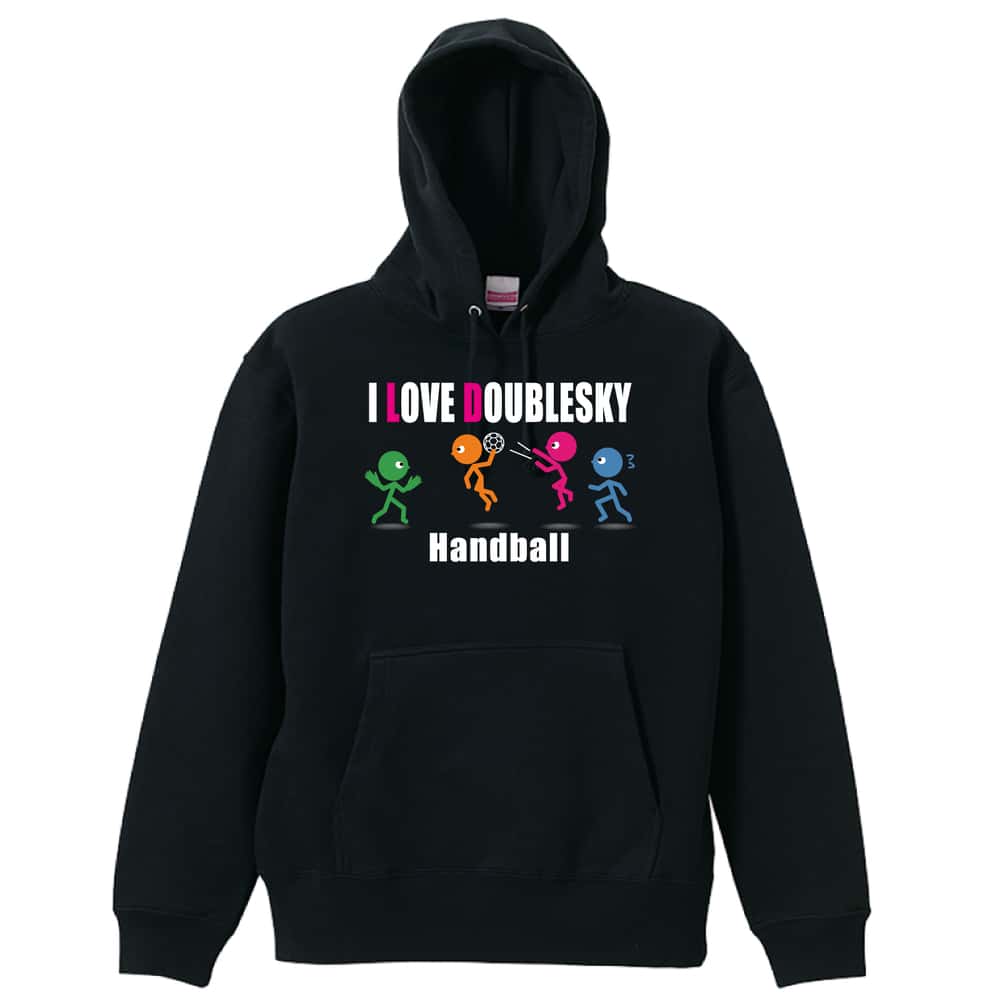 ハンドボール I LOVE DOUBLESKY 裏パイルプルオーバーパーカー