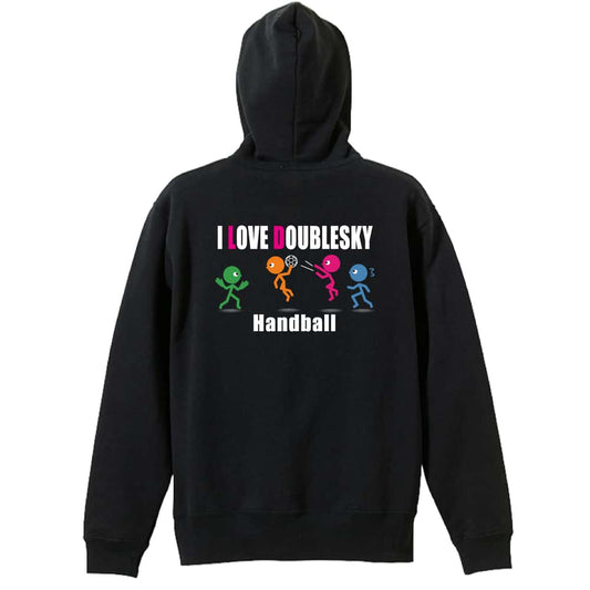 ハンドボール I LOVE DOUBLESKY 裏パイルジップパーカー