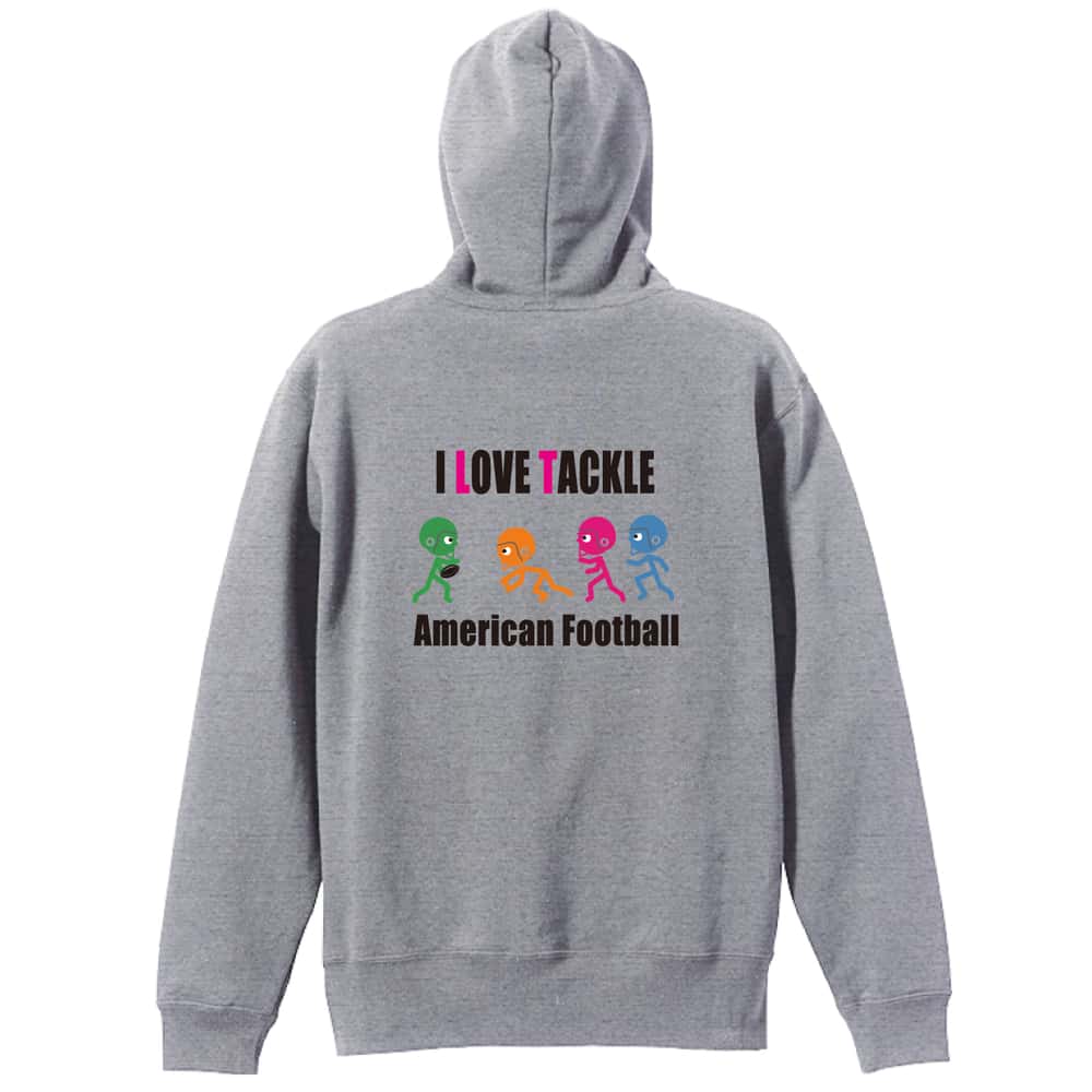 アメリカンフットボール I LOVE TACKLE 裏パイルジップパーカー