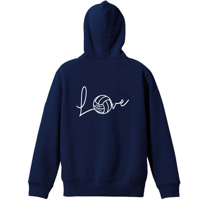 バレーボール Love バレーボールロゴ 裏パイルジップパーカー