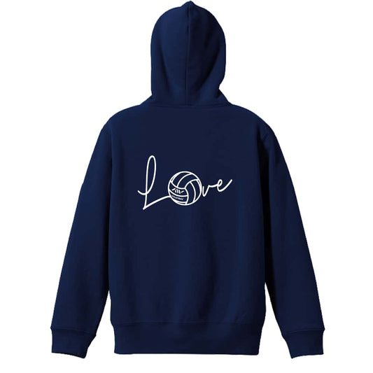 バレーボール Love バレーボールロゴ 裏パイルジップパーカー