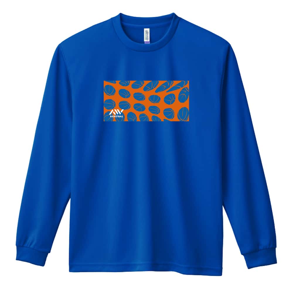 バスケットボール バスケットボール柄レクタングル 吸水速乾ドライロングTシャツ