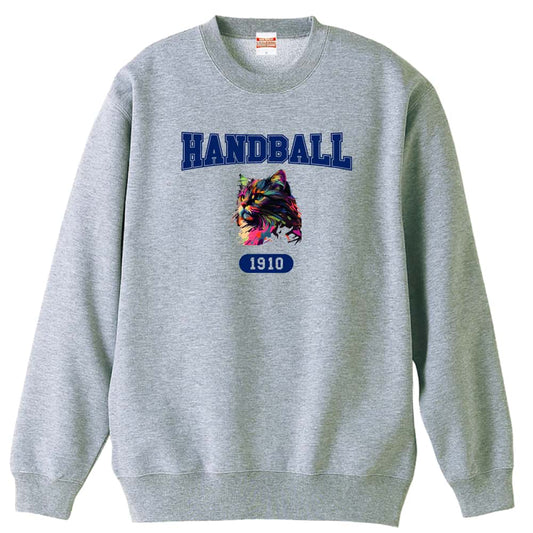 ハンドボール レトロなレインボー猫とHANDBALLロゴ 裏パイルスウェットトレーナー