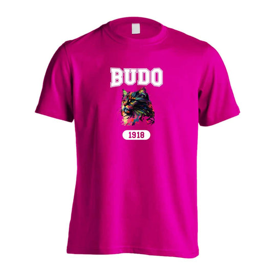 武道・格闘技 レトロなレインボー猫とBUDOロゴ 吸水速乾ドライTシャツ