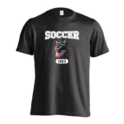 サッカー レトロなレインボー猫とSOCCERロゴ 吸水速乾ドライTシャツ