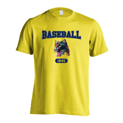 野球 レトロなレインボー猫とBASEBALLロゴ 吸水速乾ドライTシャツ