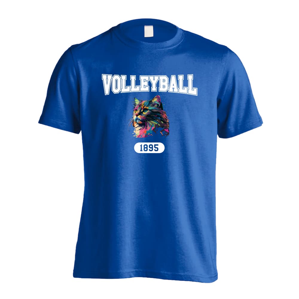 バレーボール レトロなレインボー猫とVOLLEYBALLロゴ 吸水速乾ドライTシャツ