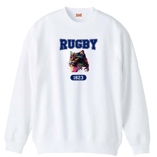 レトロなレインボー猫とRUGBYロゴ｜ラグビートレーナー
