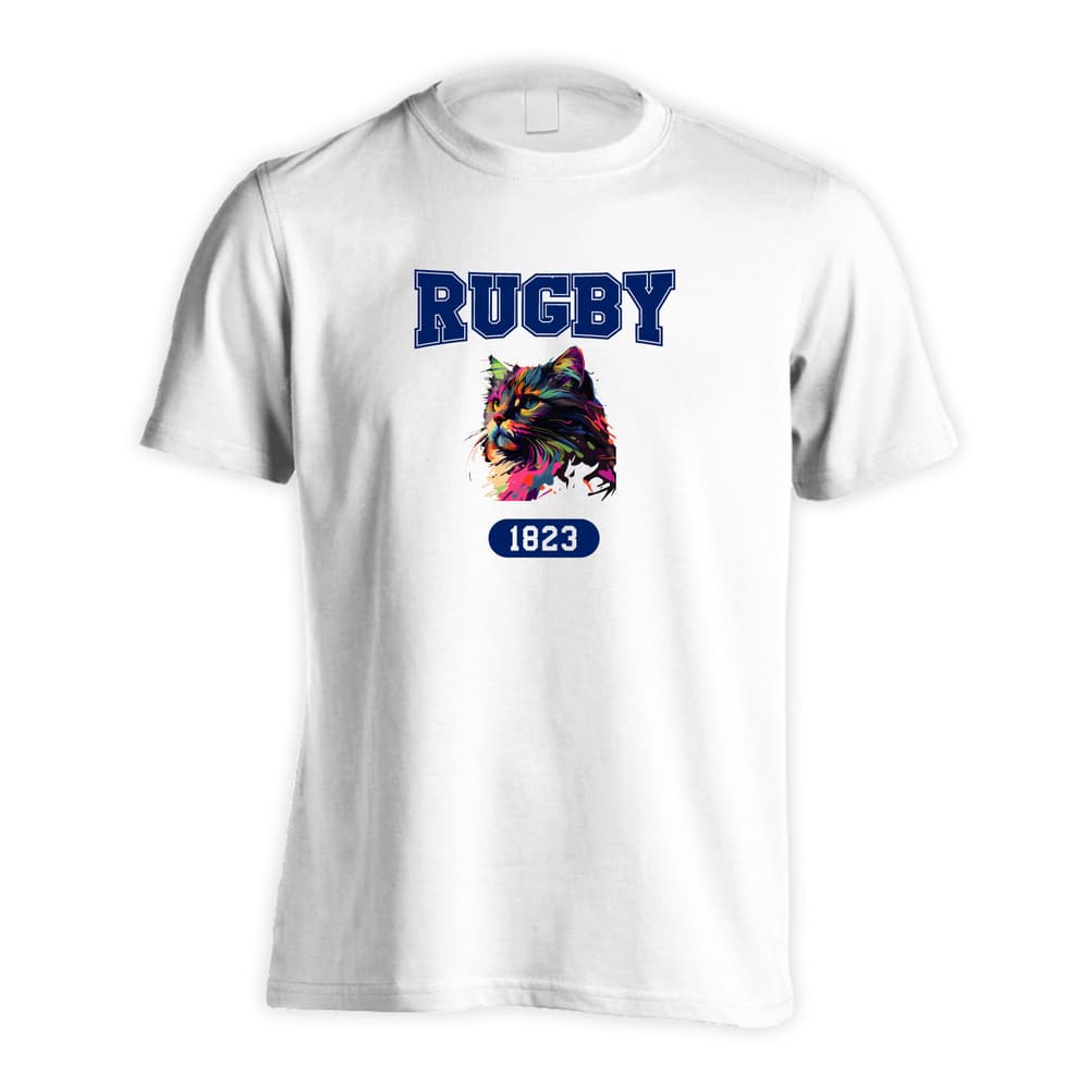 ラグビー レトロなレインボー猫とRUGBYロゴ 吸水速乾ドライTシャツ