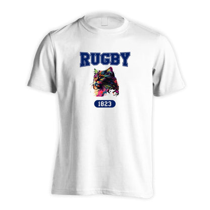 ラグビー レトロなレインボー猫とRUGBYロゴ 吸水速乾ドライTシャツ