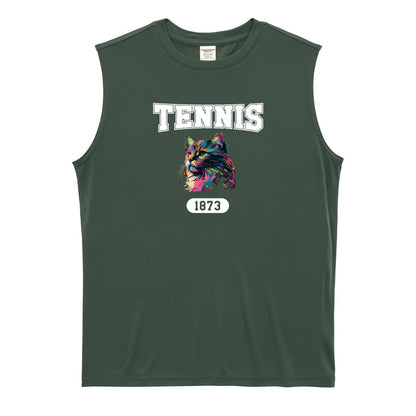 テニス レトロなレインボー猫とTENNISロゴ リサイクルポリエステル ノースリーブシャツ