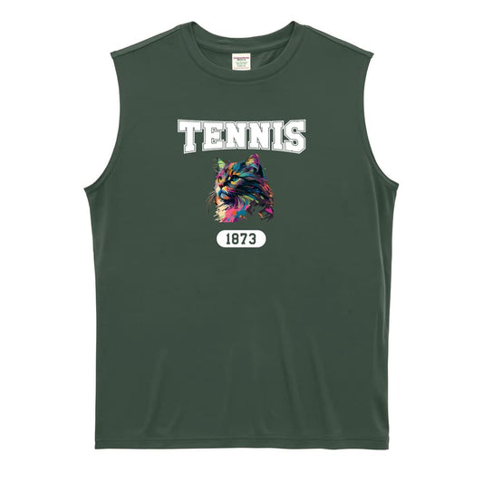 テニス レトロなレインボー猫とTENNISロゴ リサイクルポリエステル ノースリーブシャツ