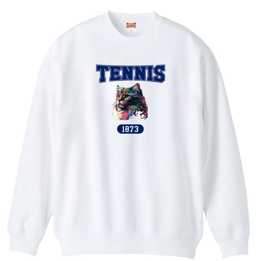 テニス レトロなレインボー猫とTENNISロゴ 裏パイルスウェットトレーナー