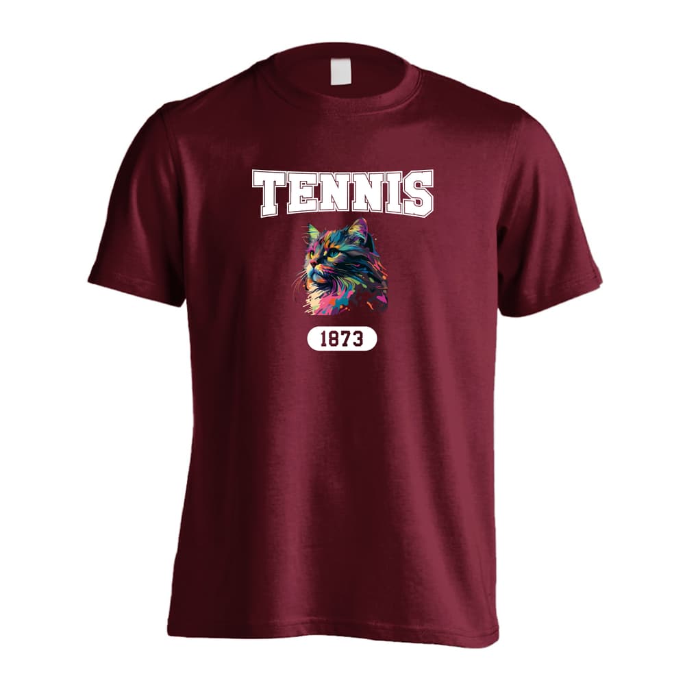 テニス レトロなレインボー猫とTENNISロゴ 吸水速乾ドライTシャツ