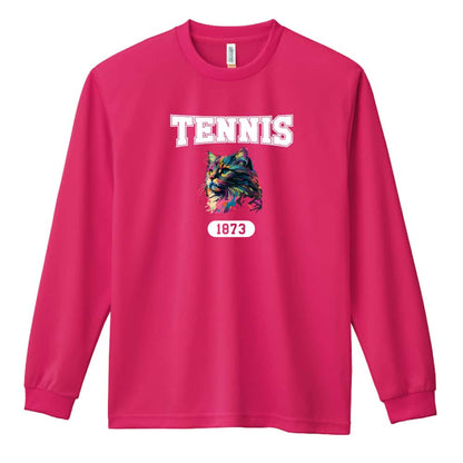 テニス レトロなレインボー猫とTENNISロゴ 吸水速乾ドライロングTシャツ