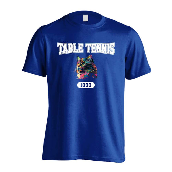レトロなレインボー猫とTABLE TENNISロゴ｜卓球ドライTシャツ