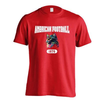 アメリカンフットボール レトロなレインボー猫とアメフトロゴ 吸水速乾ドライTシャツ