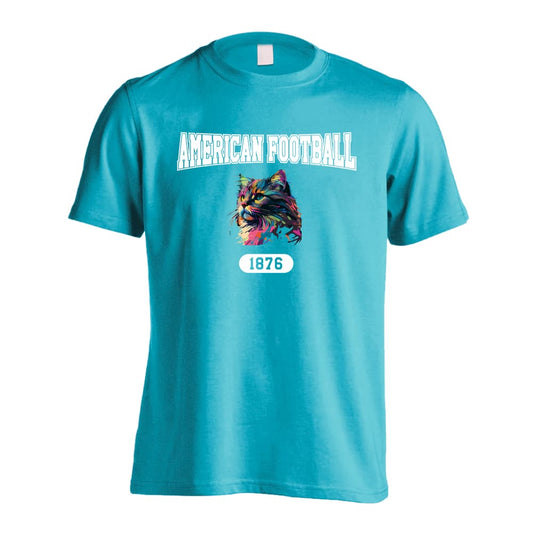 アメリカンフットボール レトロなレインボー猫とアメフトロゴ 吸水速乾ドライTシャツ