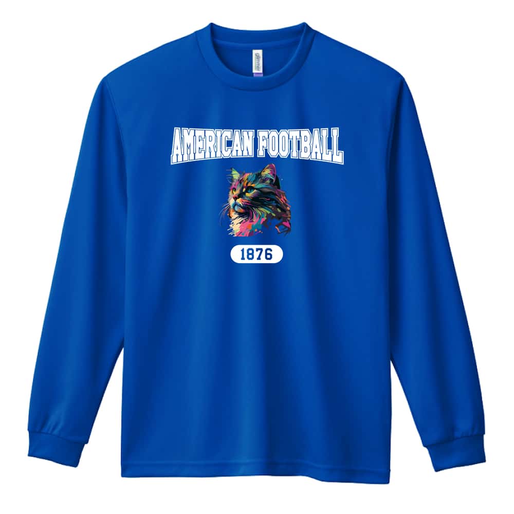 アメリカンフットボール レトロなレインボー猫とアメフトロゴ 吸水速乾ドライロングTシャツ