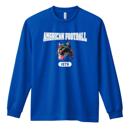 アメリカンフットボール レトロなレインボー猫とアメフトロゴ 吸水速乾ドライロングTシャツ
