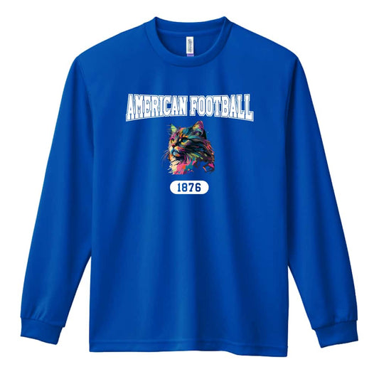 アメリカンフットボール レトロなレインボー猫とアメフトロゴ 吸水速乾ドライロングTシャツ