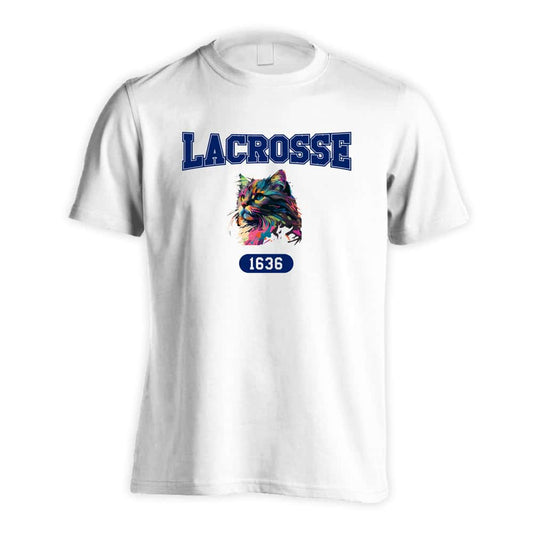 ラクロス レトロなレインボー猫とラクロスロゴ 吸水速乾ドライTシャツ