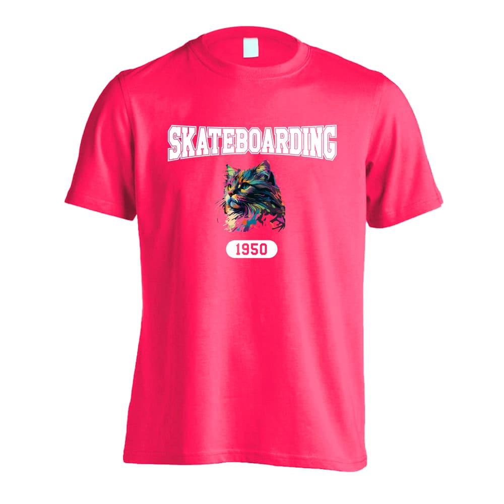 スケボー レトロなレインボー猫とスケボーロゴ 吸水速乾ドライTシャツ
